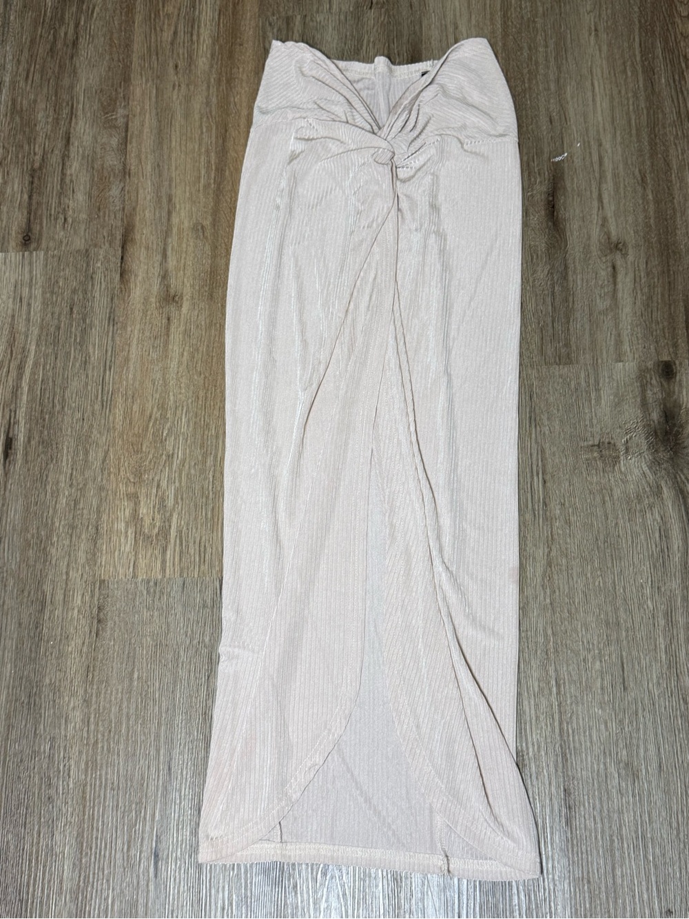 SHEIN Ribbed Maxi Skirt with Front Knot in Light Pink